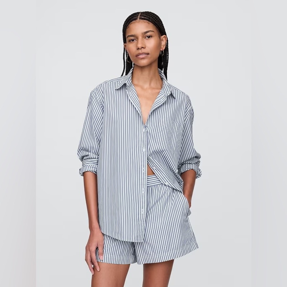 Gap Organic Cotton Poplin Big Shirt - White and Blue Stripe - Size L